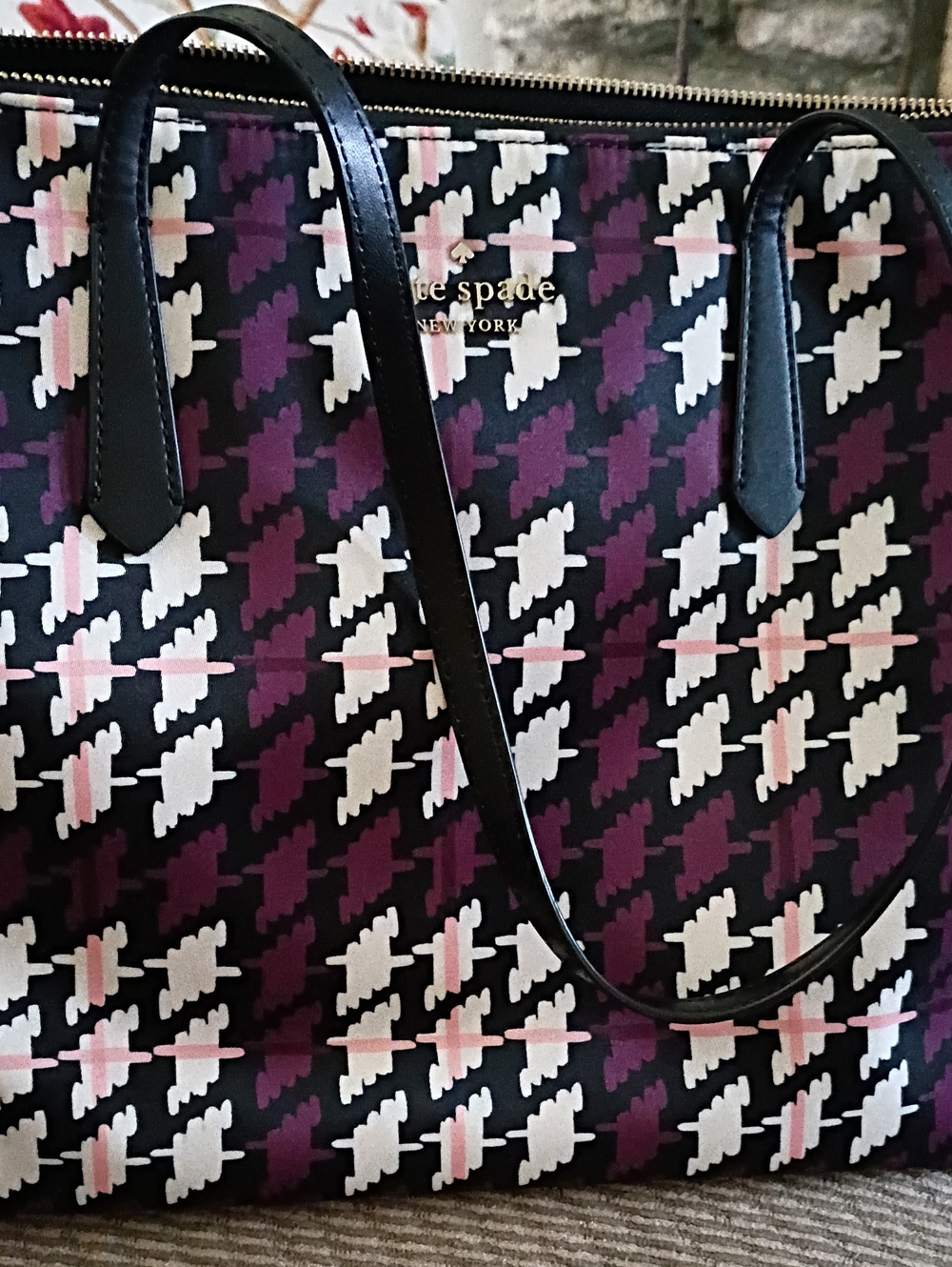 kate spade Black, Plum & White Houndstooth Tote